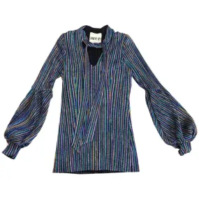 00s Blue Black Glitter Aniye By Bishop Sleeve Party Top 8 10 S