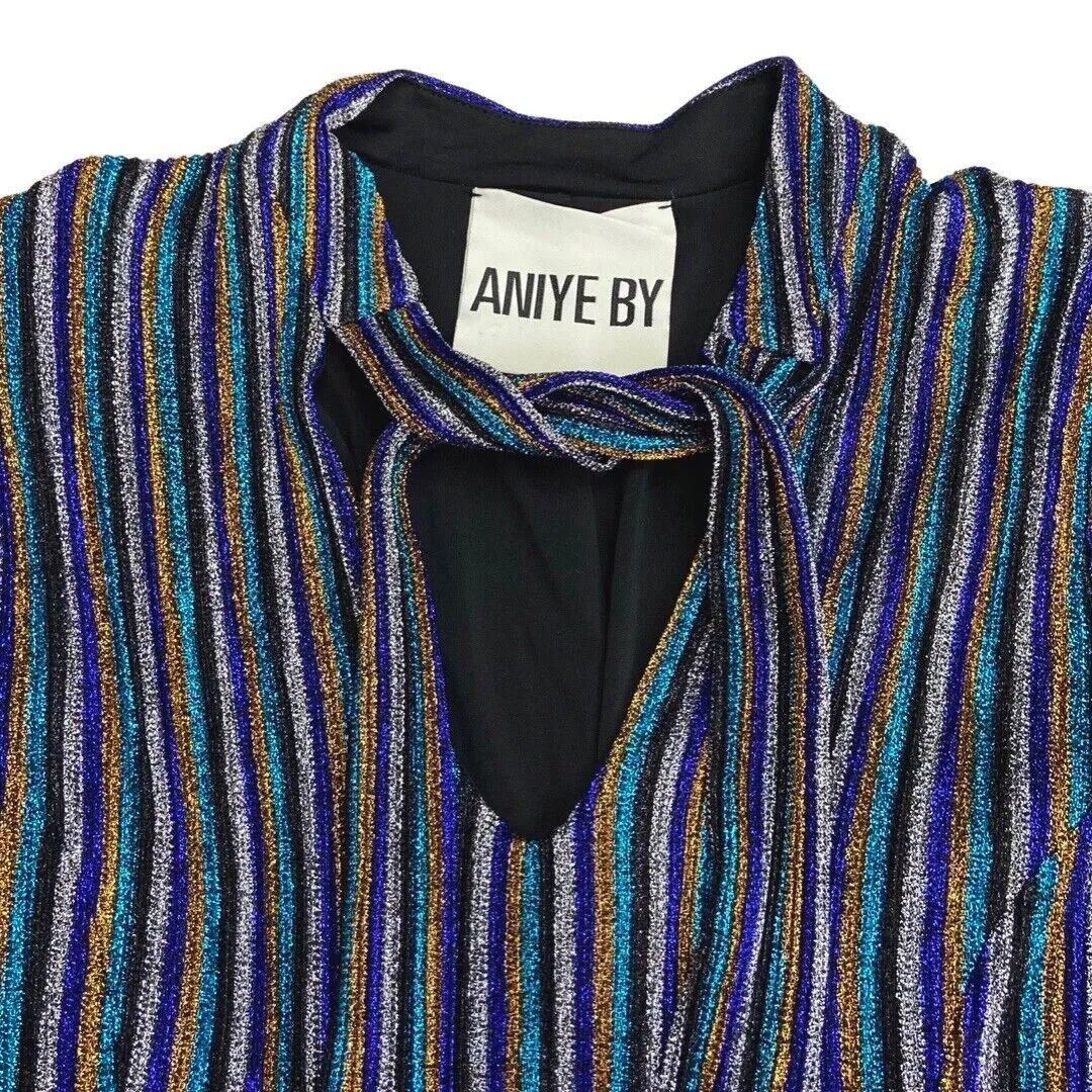 00s Blue Black Glitter Aniye By Bishop Sleeve Party Top 8 10 S