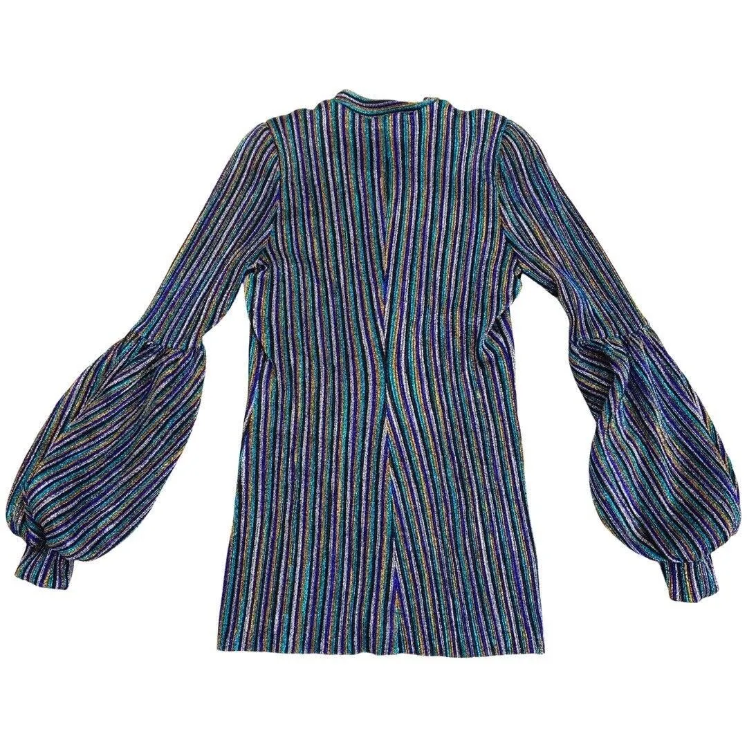 00s Blue Black Glitter Aniye By Bishop Sleeve Party Top 8 10 S