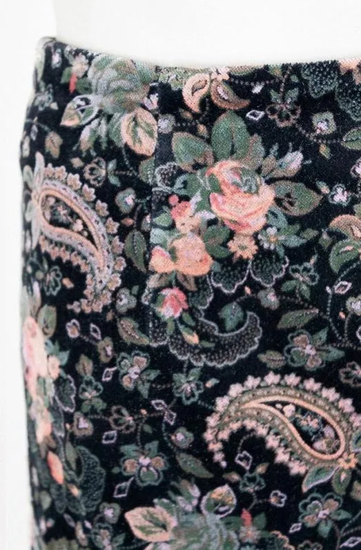 1990s Velvet Floral Paisley Pencil Skirt