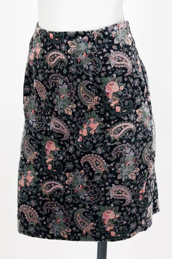1990s Velvet Floral Paisley Pencil Skirt