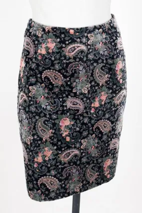 1990s Velvet Floral Paisley Pencil Skirt