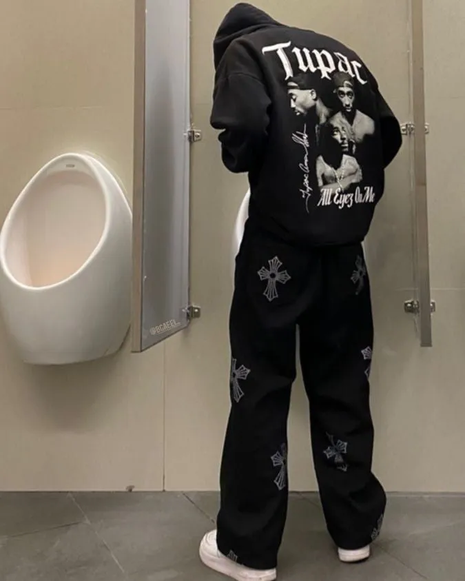 2pac BackPrint Oversize Casual Wear Fleece Pullover Drawstring Hoodie For Mens