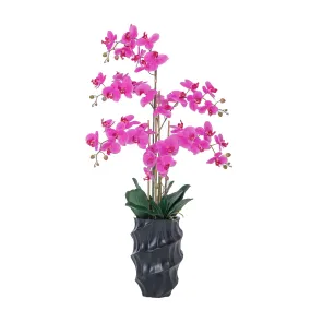 43" Purple Orchids in a Tall Black Planter | Real Touch Purple Moth Phalaenopsis Orchids