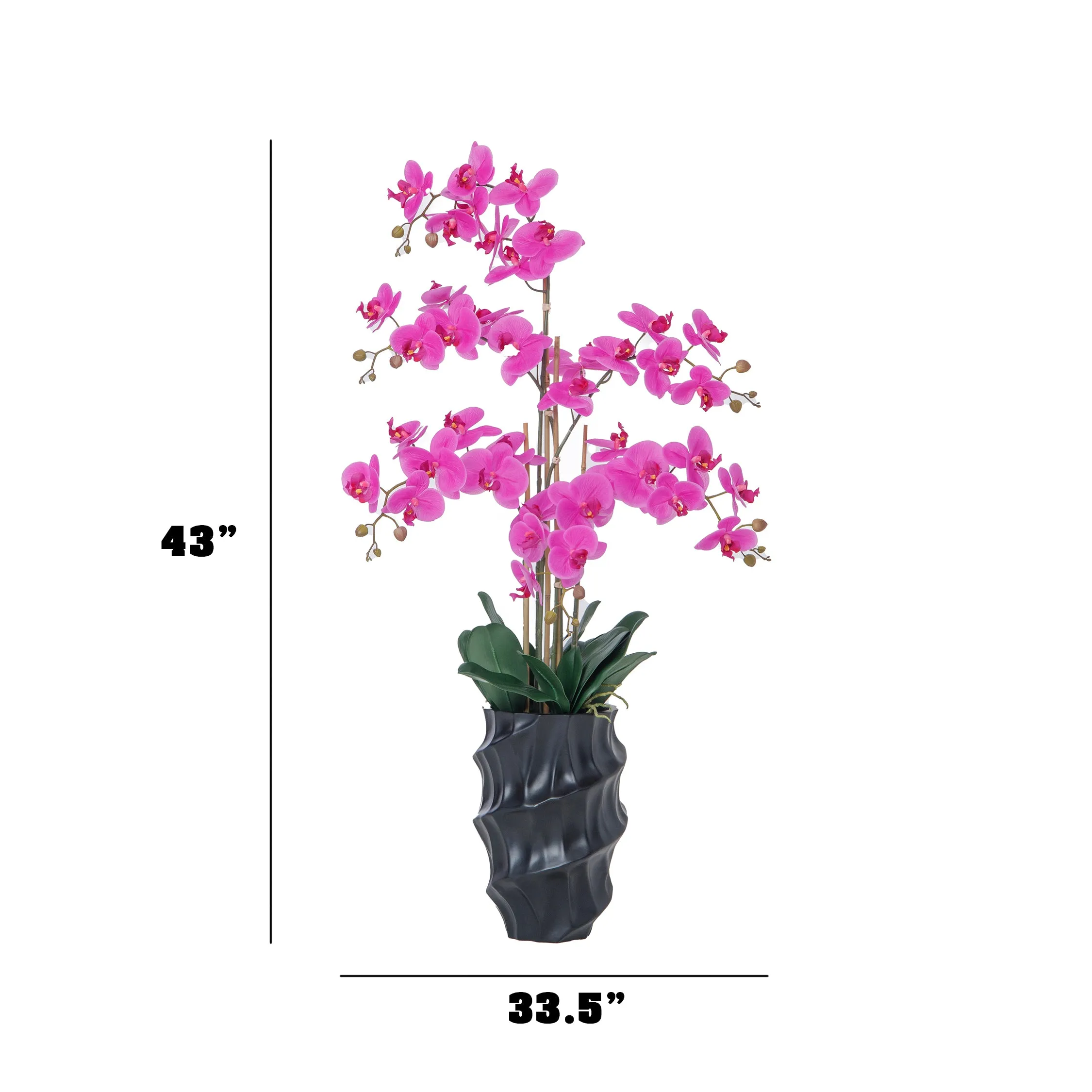 43" Purple Orchids in a Tall Black Planter | Real Touch Purple Moth Phalaenopsis Orchids
