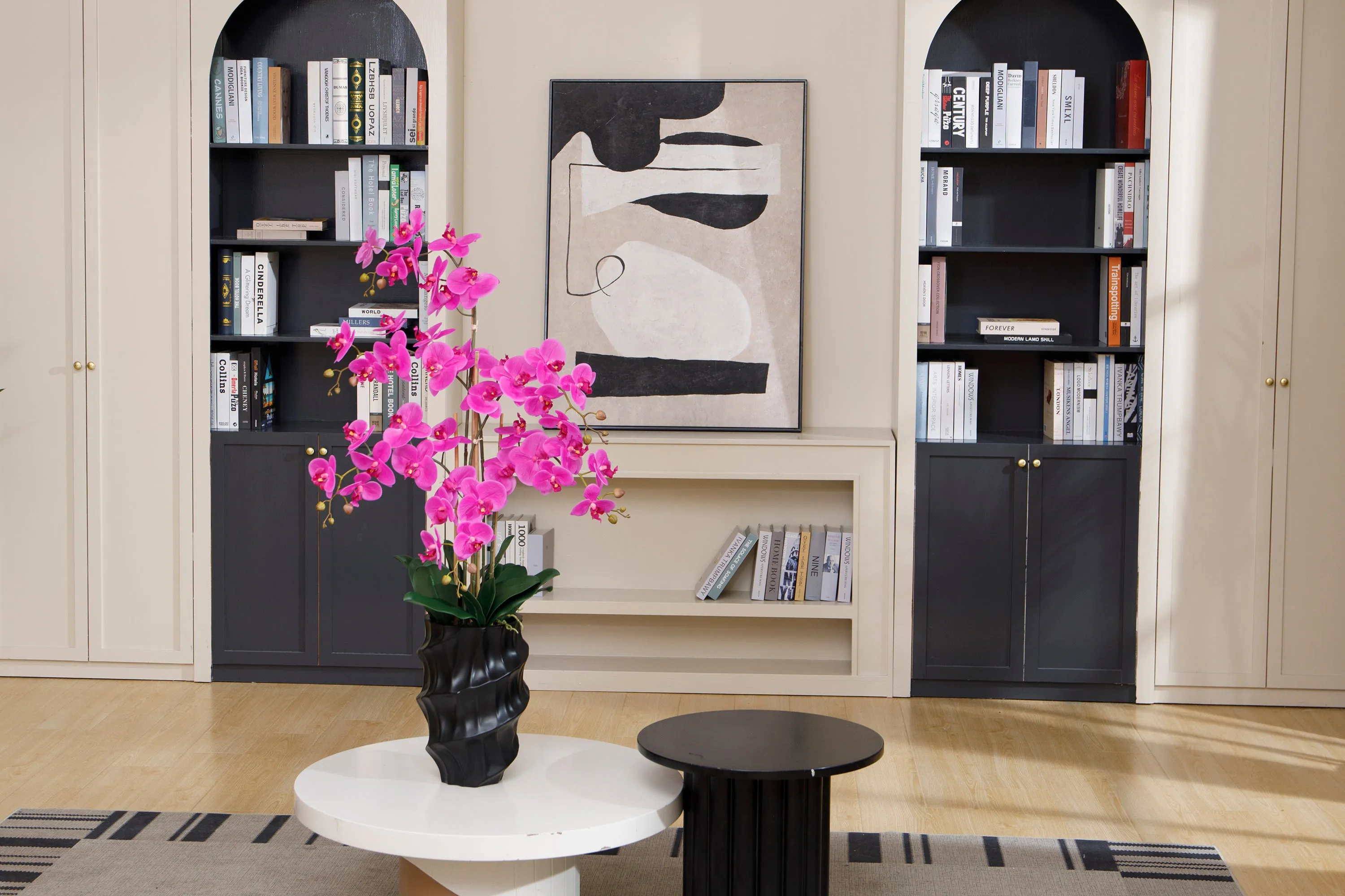 43" Purple Orchids in a Tall Black Planter | Real Touch Purple Moth Phalaenopsis Orchids