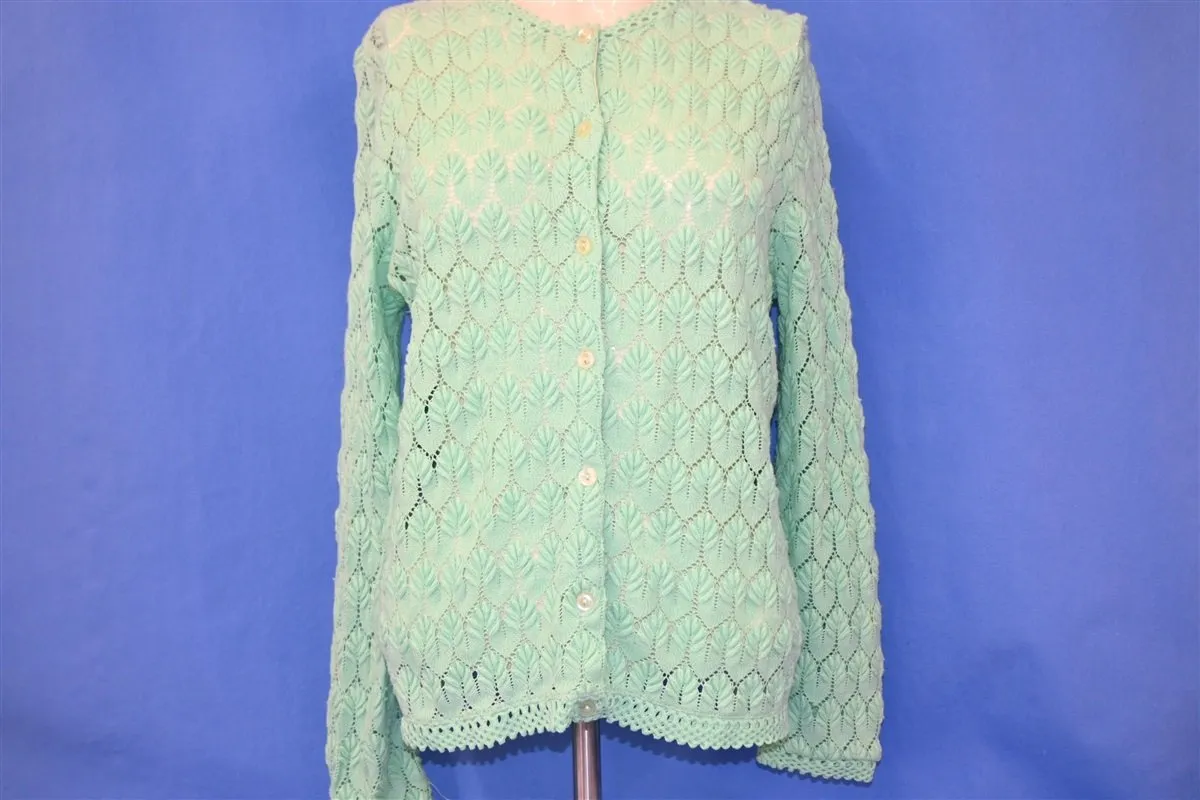 60s Americana Knitted Lace Cardigan Sweater Women's Large