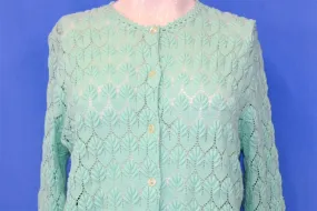 60s Americana Knitted Lace Cardigan Sweater Women's Large