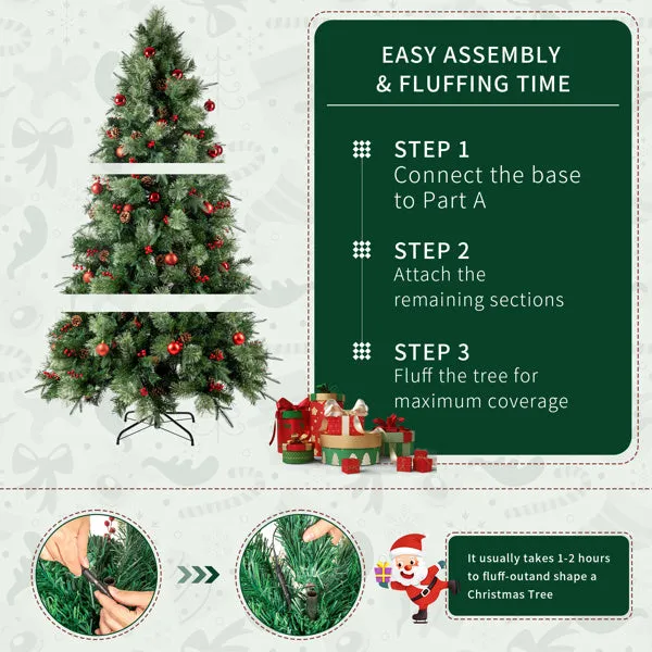 7.5ft Pre-Lit Artificial Flocked Christmas Tree with 350 LED Lights&1200 Branch Tips,Pine Cones& Berries