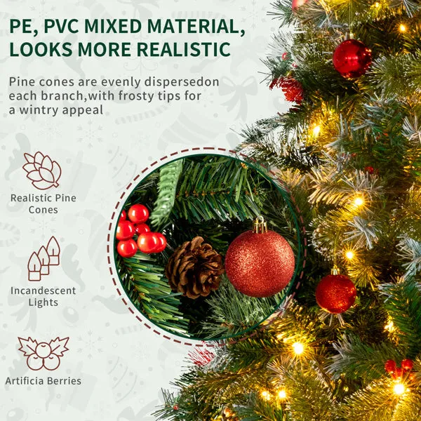 7.5ft Pre-Lit Artificial Flocked Christmas Tree with 350 LED Lights&1200 Branch Tips,Pine Cones& Berries