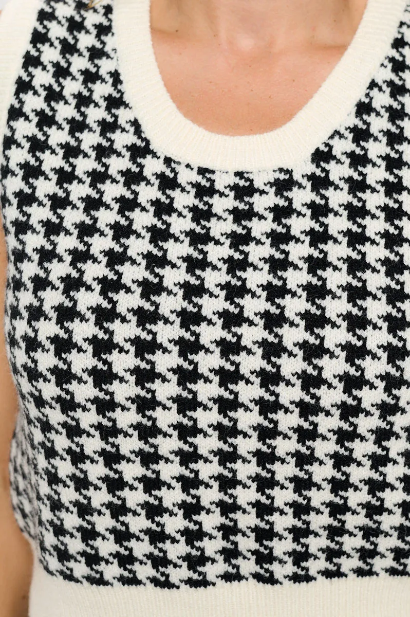 Abstract Plaid Tweed Print Cardigan Top with Vest Set