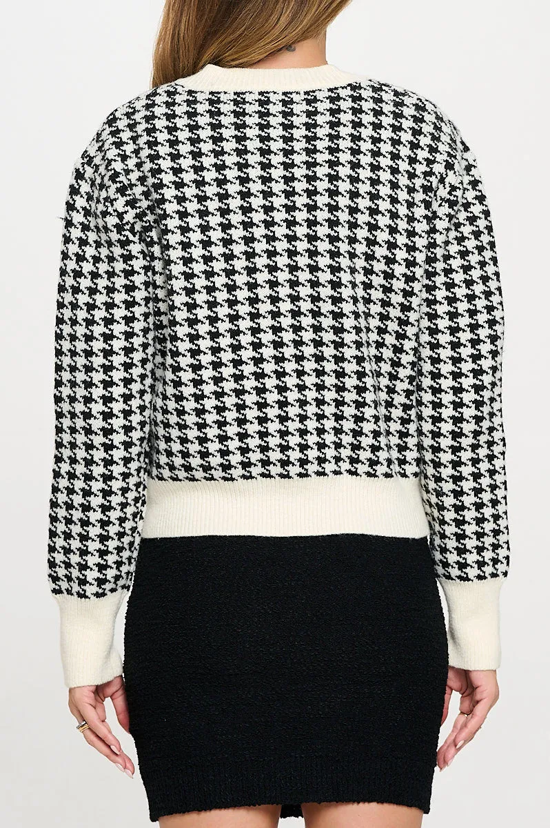 Abstract Plaid Tweed Print Cardigan Top with Vest Set
