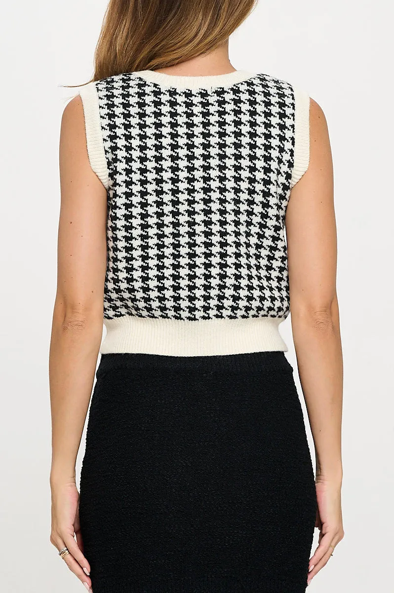 Abstract Plaid Tweed Print Cardigan Top with Vest Set