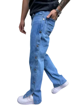 Adres Tekstil Men's Blue Jeans Side Buttons Loose-Fit Luxury Style