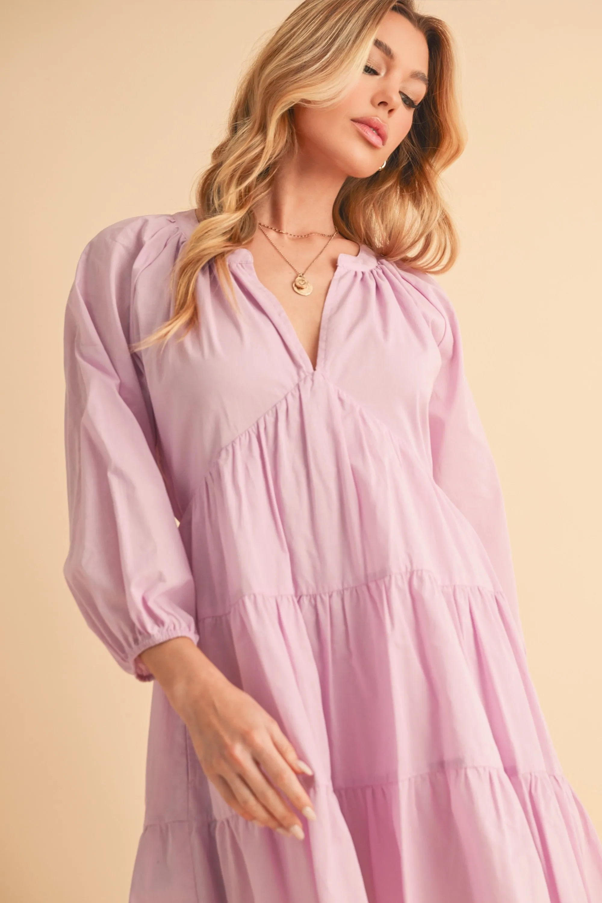 Aemi   Co Notched Balloon Sleeve Tiered Mini Dress