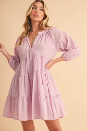 Aemi   Co Notched Balloon Sleeve Tiered Mini Dress