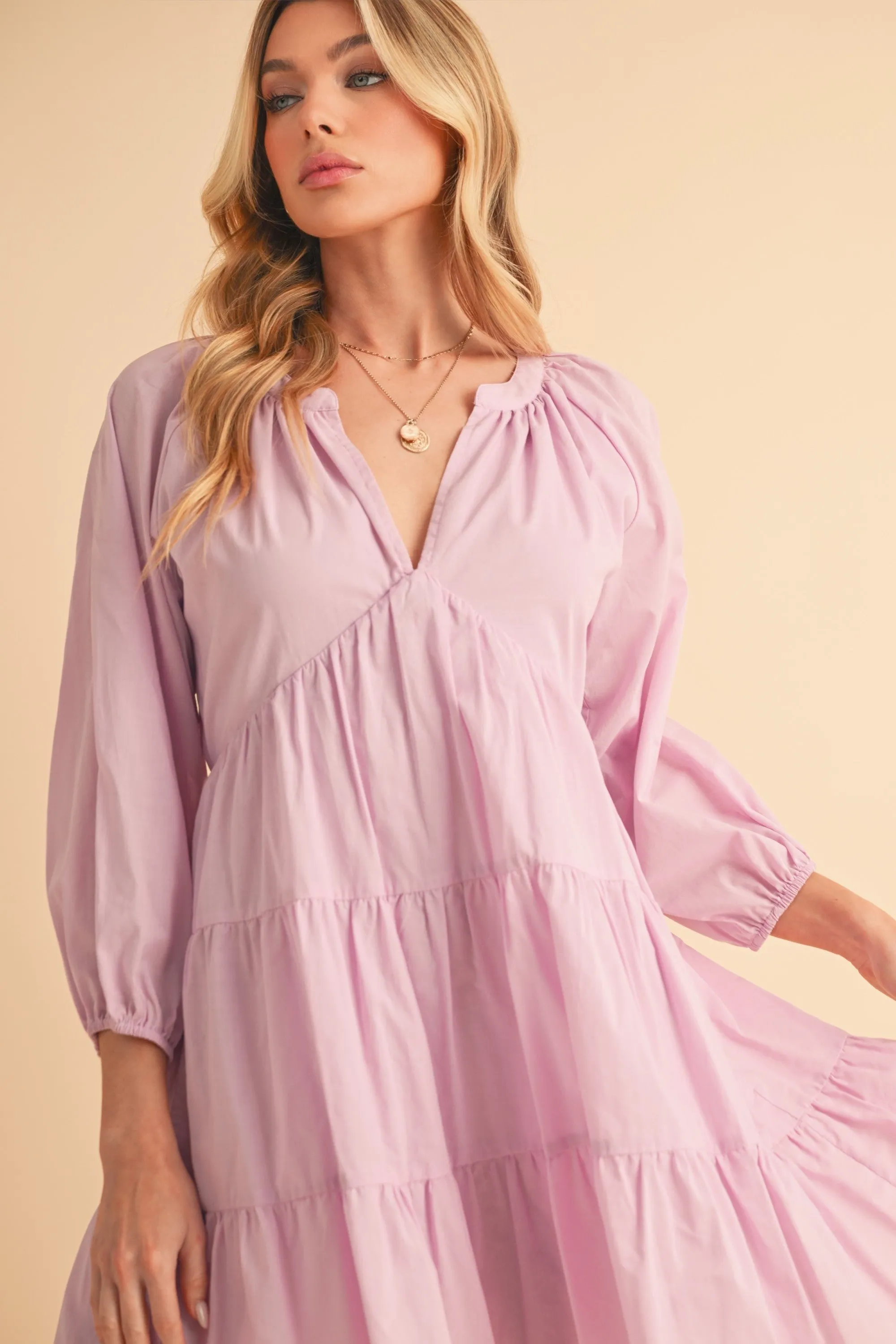 Aemi   Co Notched Balloon Sleeve Tiered Mini Dress