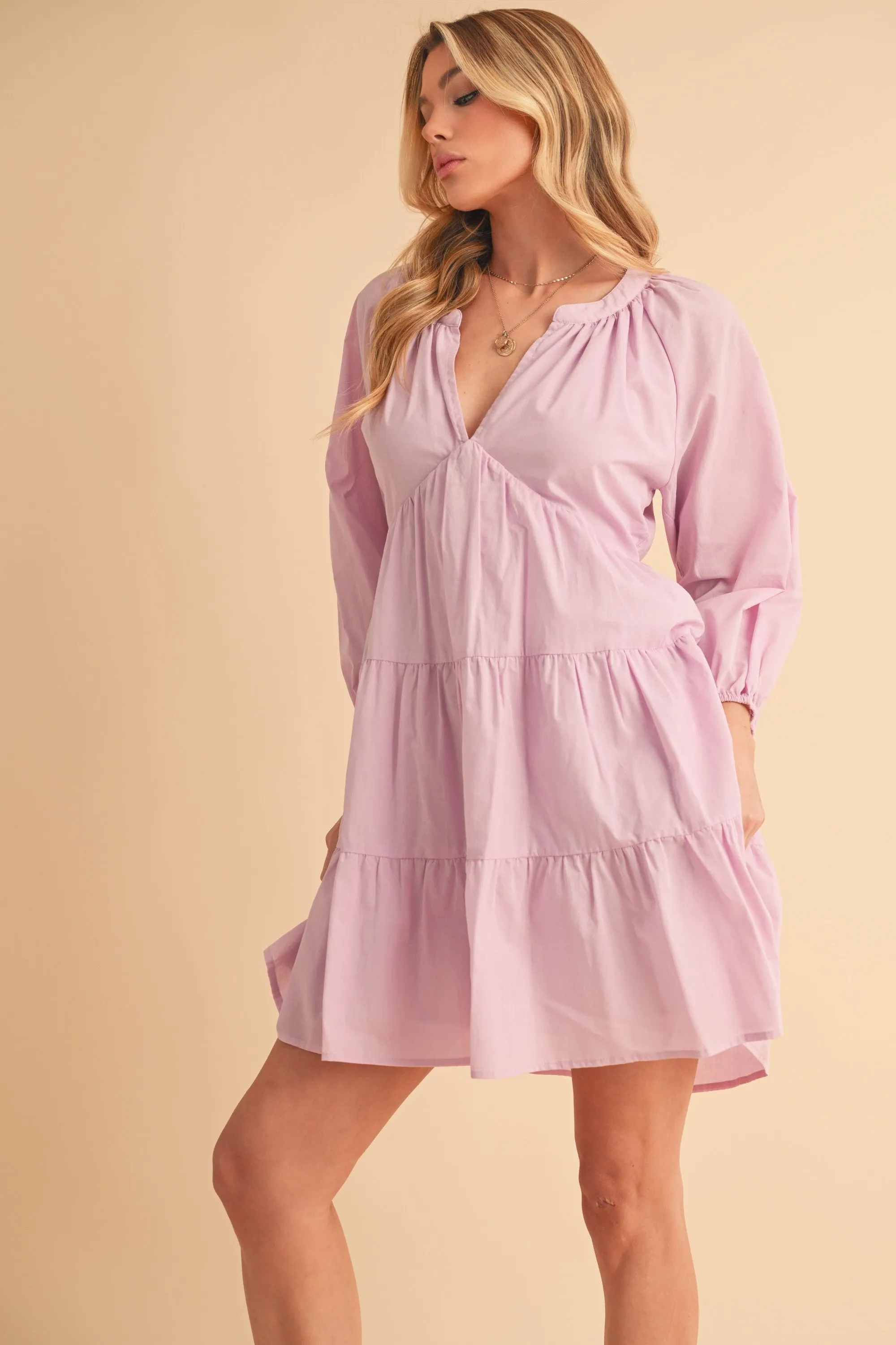 Aemi   Co Notched Balloon Sleeve Tiered Mini Dress