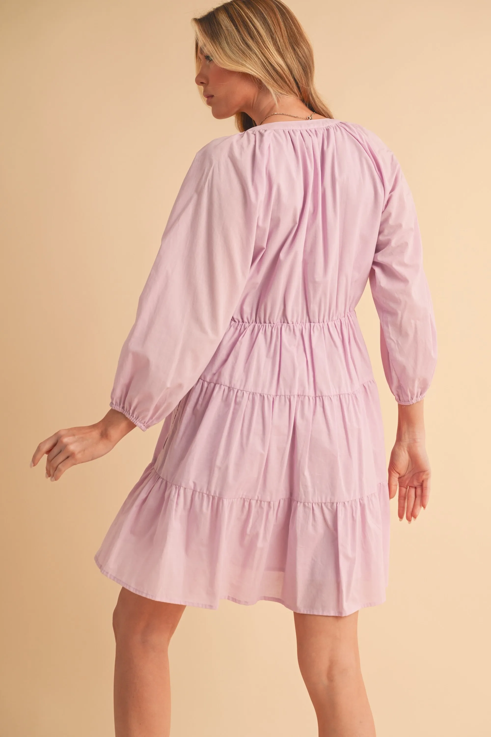 Aemi   Co Notched Balloon Sleeve Tiered Mini Dress