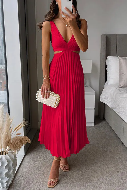 Allanah™ | V-Neck Cut-Out Pleated Maxi Dress