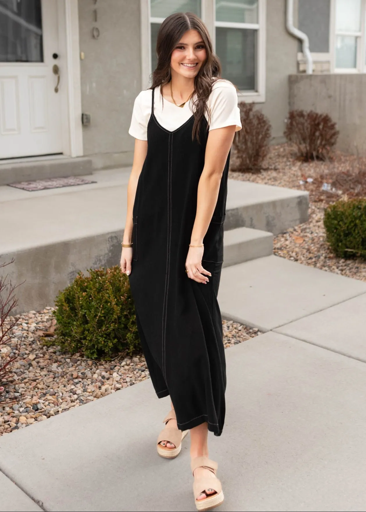 Amberlyn Black Overall Dress
