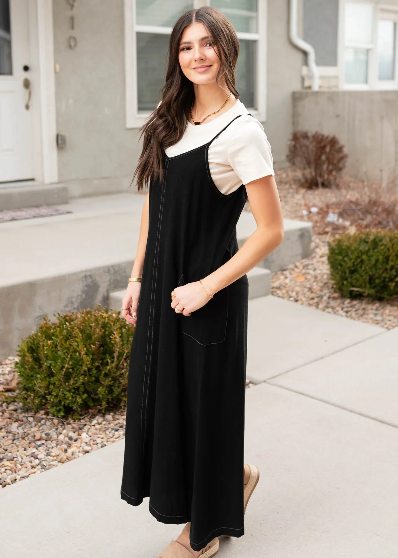 Amberlyn Black Overall Dress