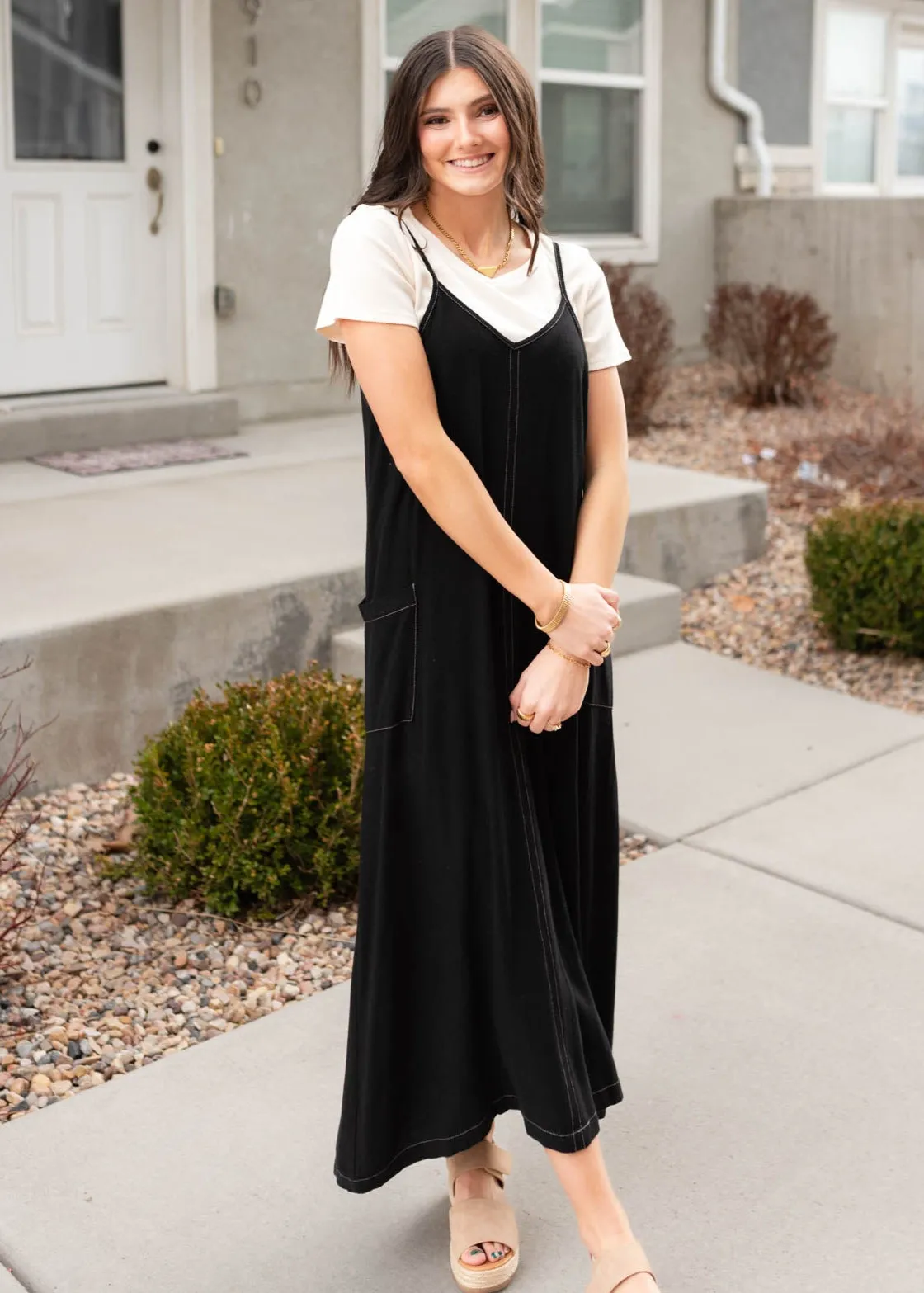 Amberlyn Black Overall Dress