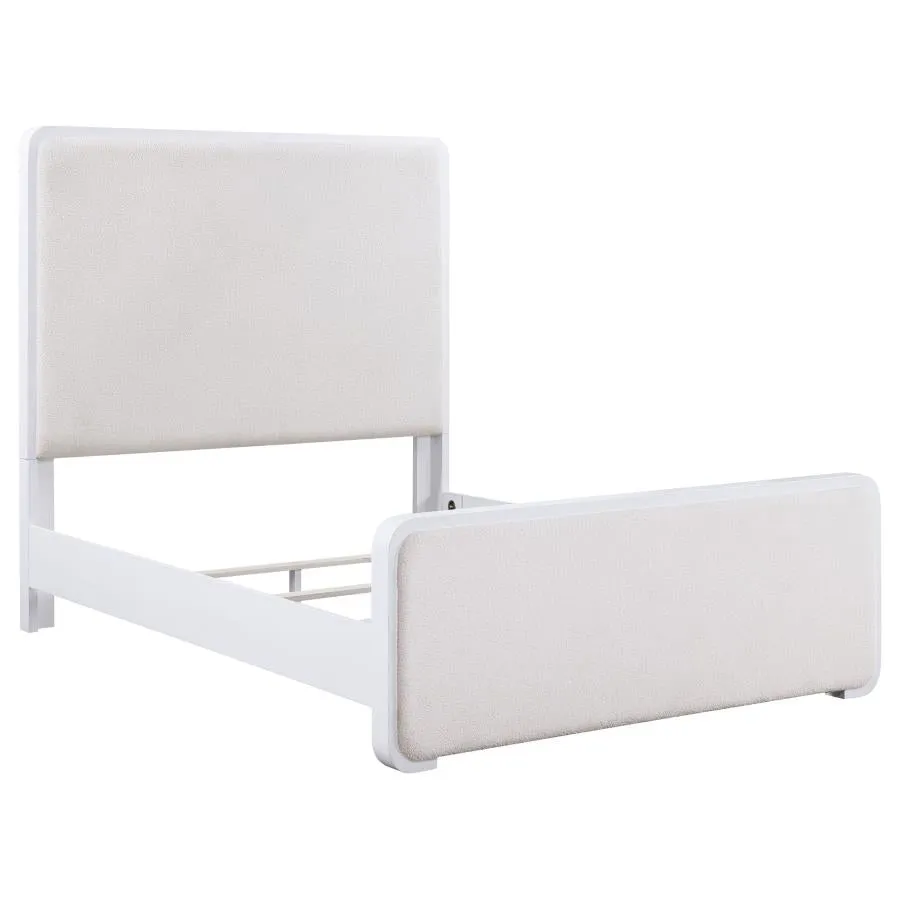 Anastasia Boucle Upholstered Panel Bed Pearl White and Beige