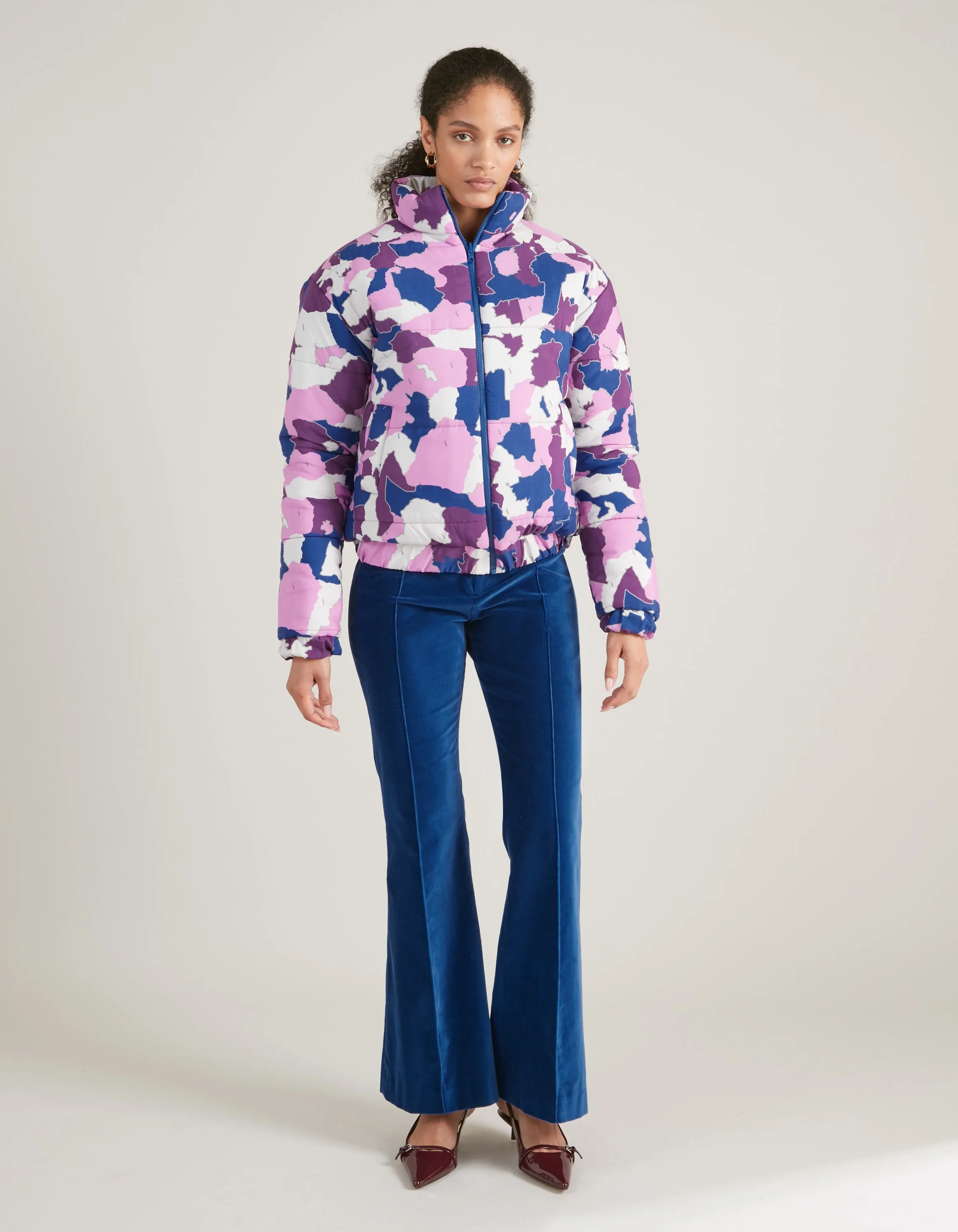 Annie Recycled Polyester Purple AfroCamo Puffer Jacket