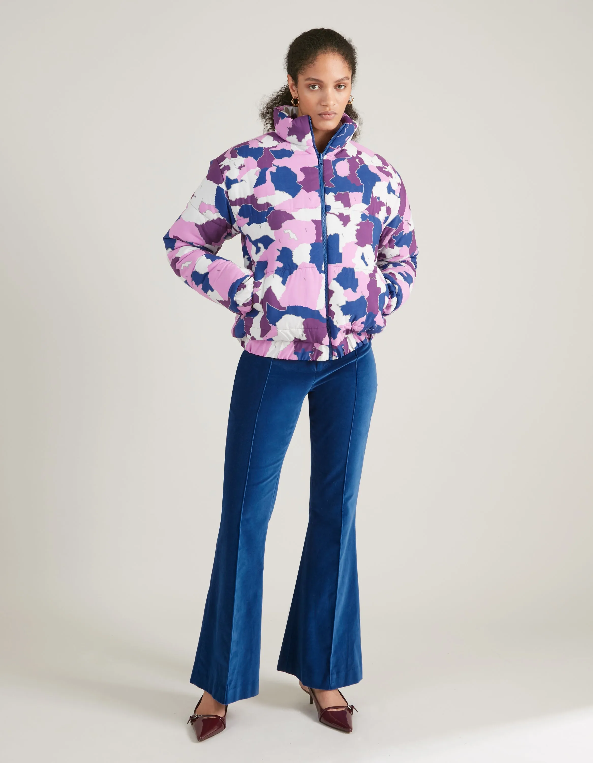 Annie Recycled Polyester Purple AfroCamo Puffer Jacket
