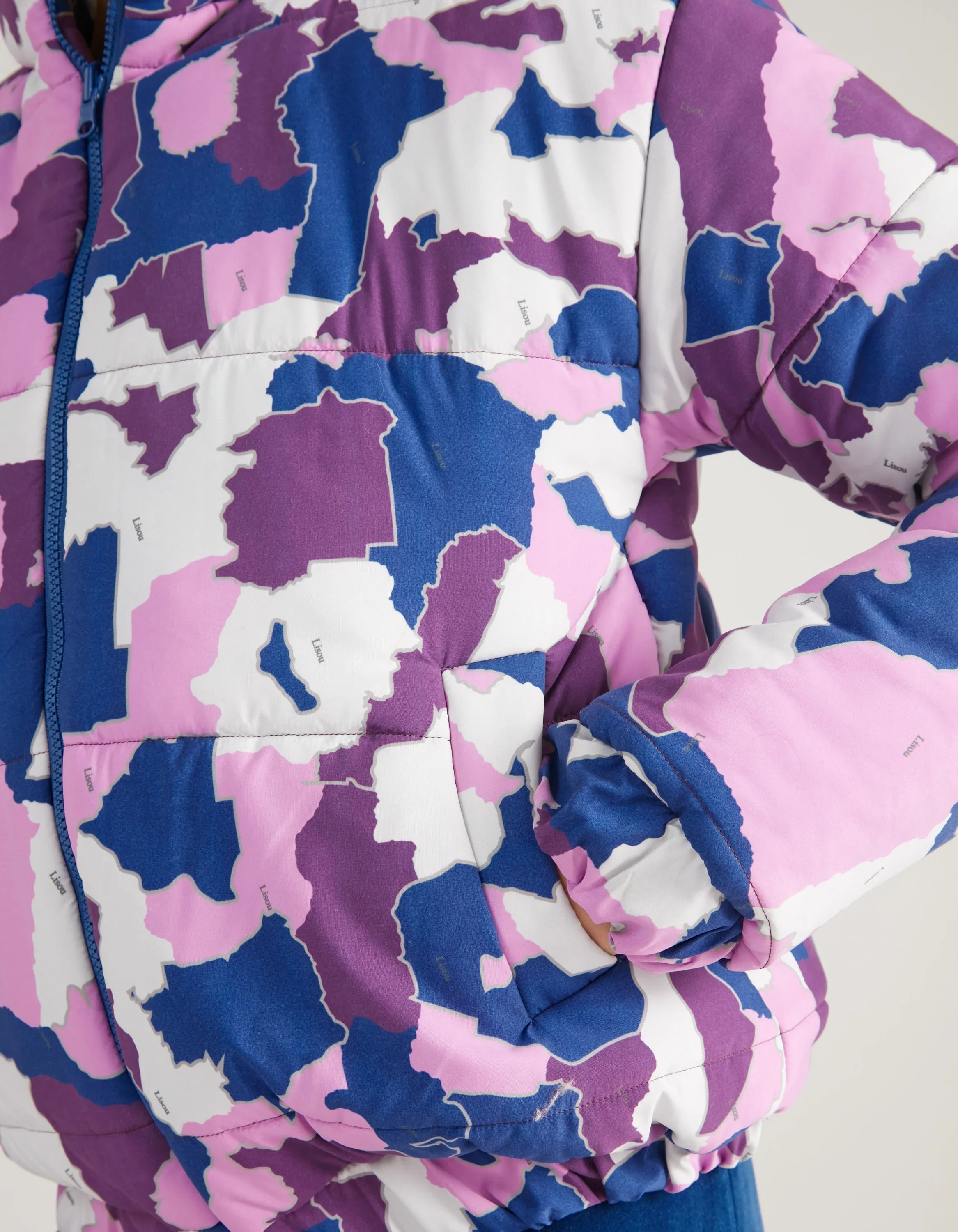 Annie Recycled Polyester Purple AfroCamo Puffer Jacket
