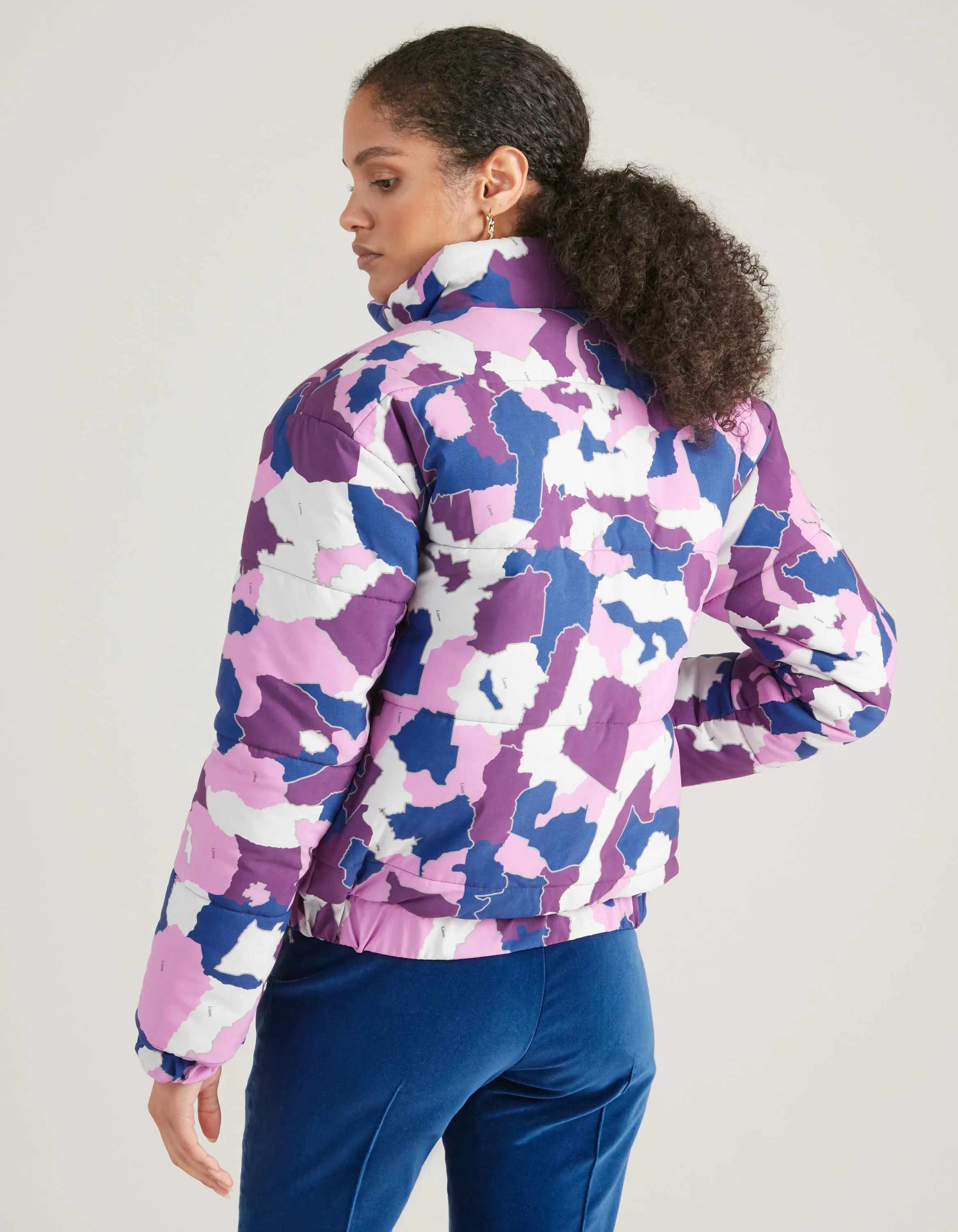Annie Recycled Polyester Purple AfroCamo Puffer Jacket