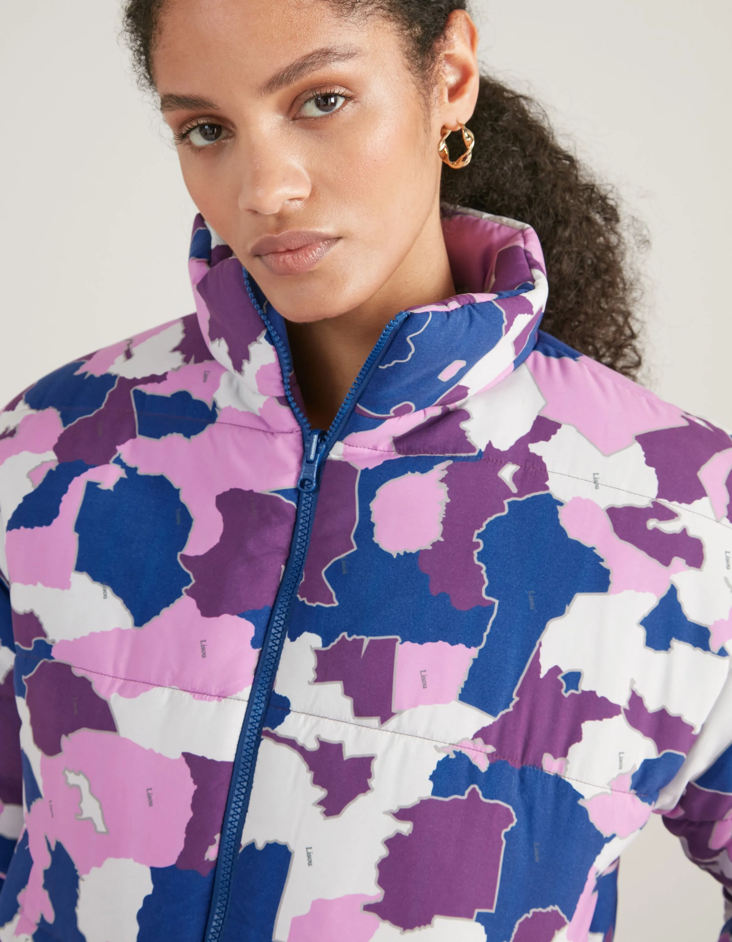 Annie Recycled Polyester Purple AfroCamo Puffer Jacket