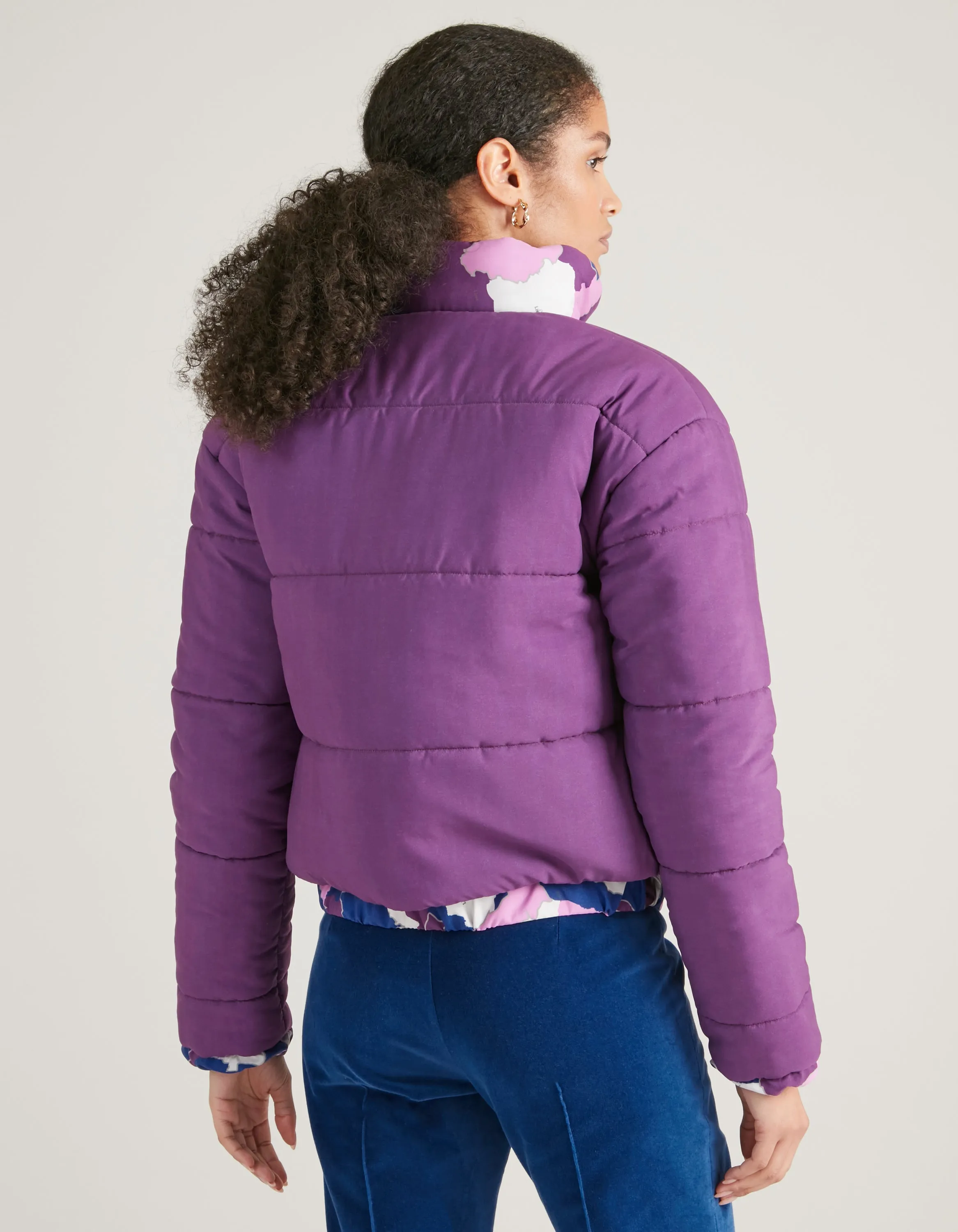 Annie Recycled Polyester Purple AfroCamo Puffer Jacket