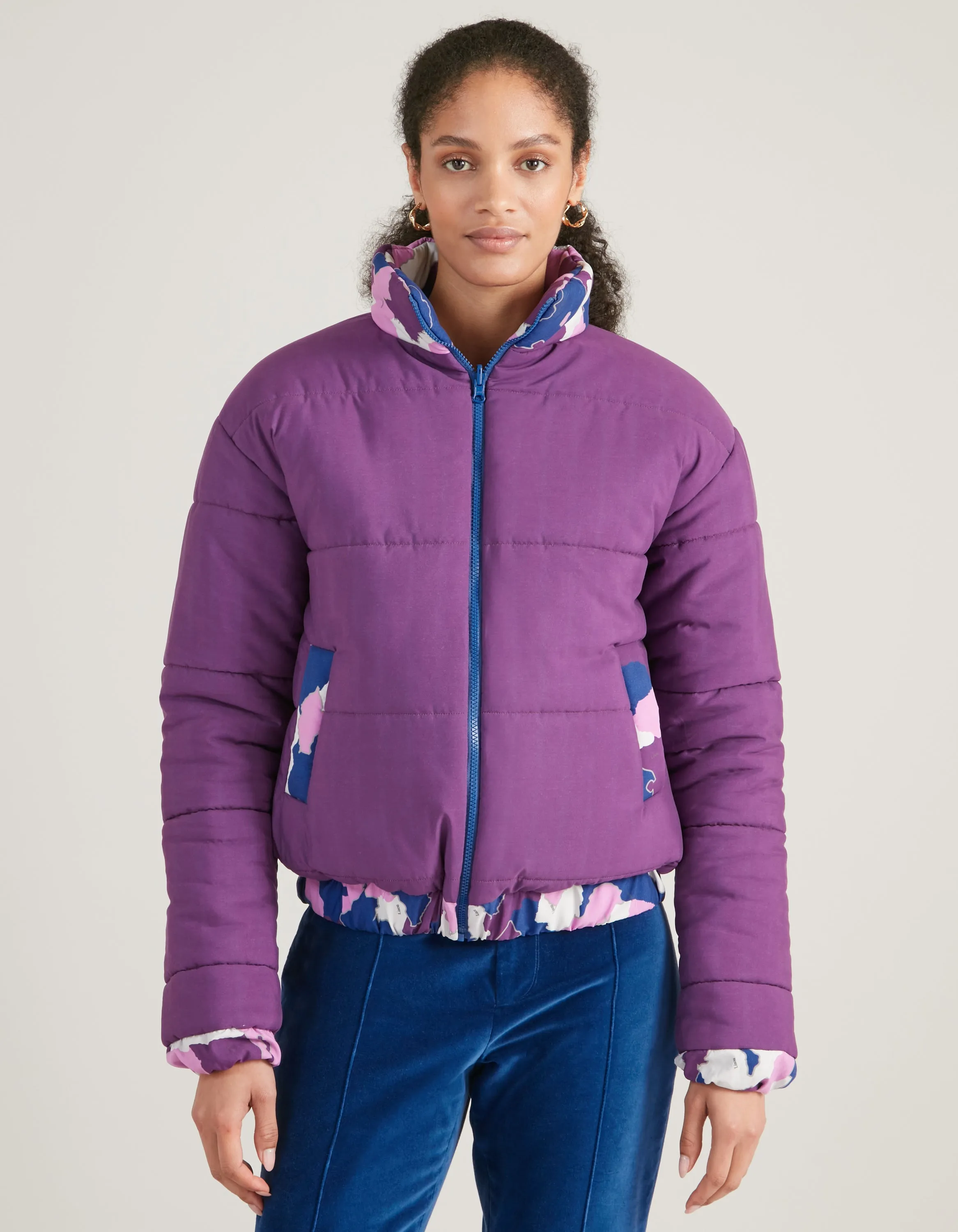 Annie Recycled Polyester Purple AfroCamo Puffer Jacket