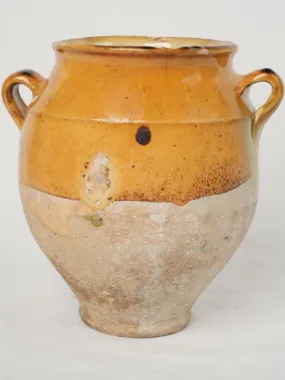 Antique terracotta French confit pot w/ ocher glaze 8¼"
