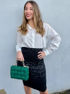 Ariana Sequin Pencil Skirt - Black