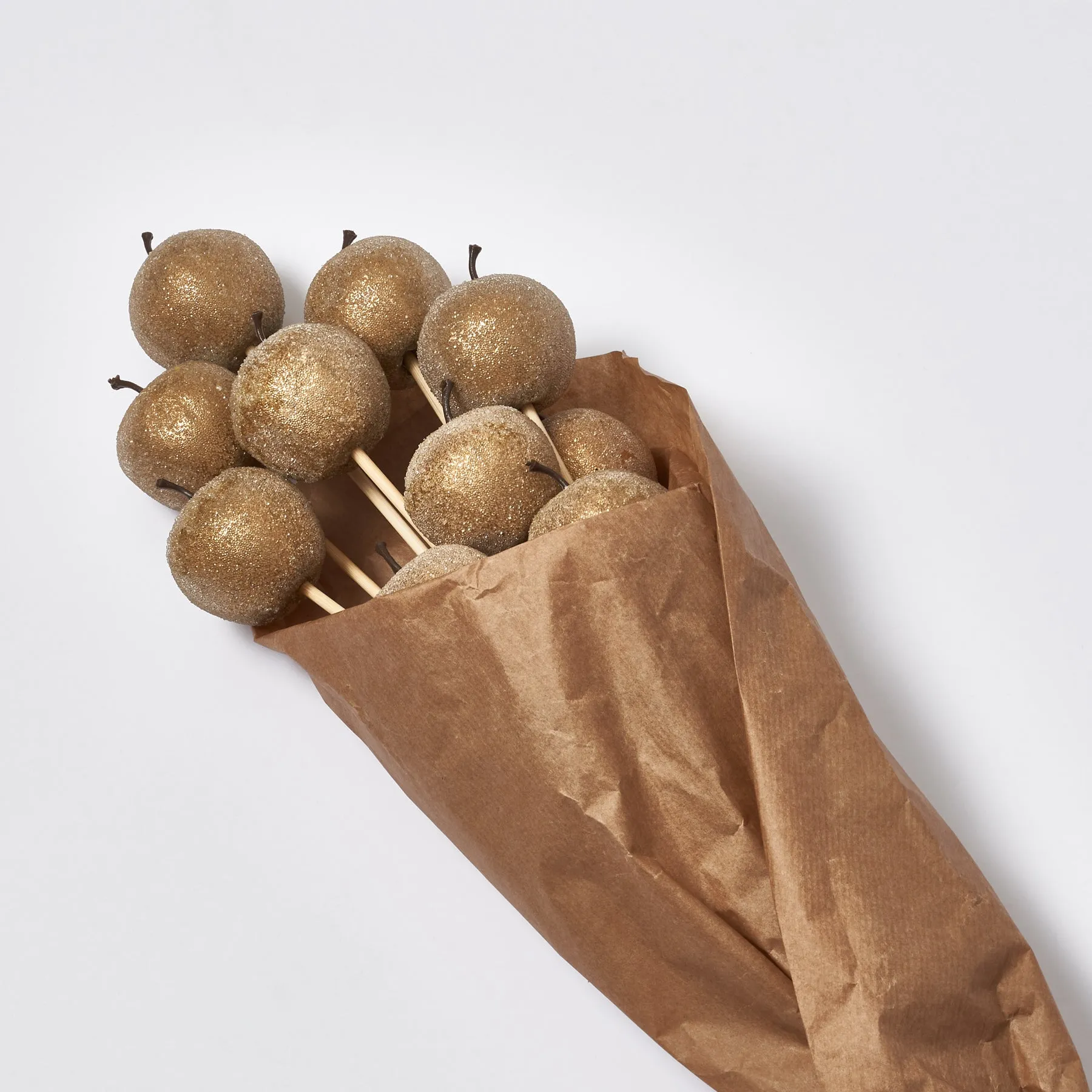 Artificial Fruit Bronze Gold Sugar Coated Candied Apple Bouquet Bundle of 10 Sticks