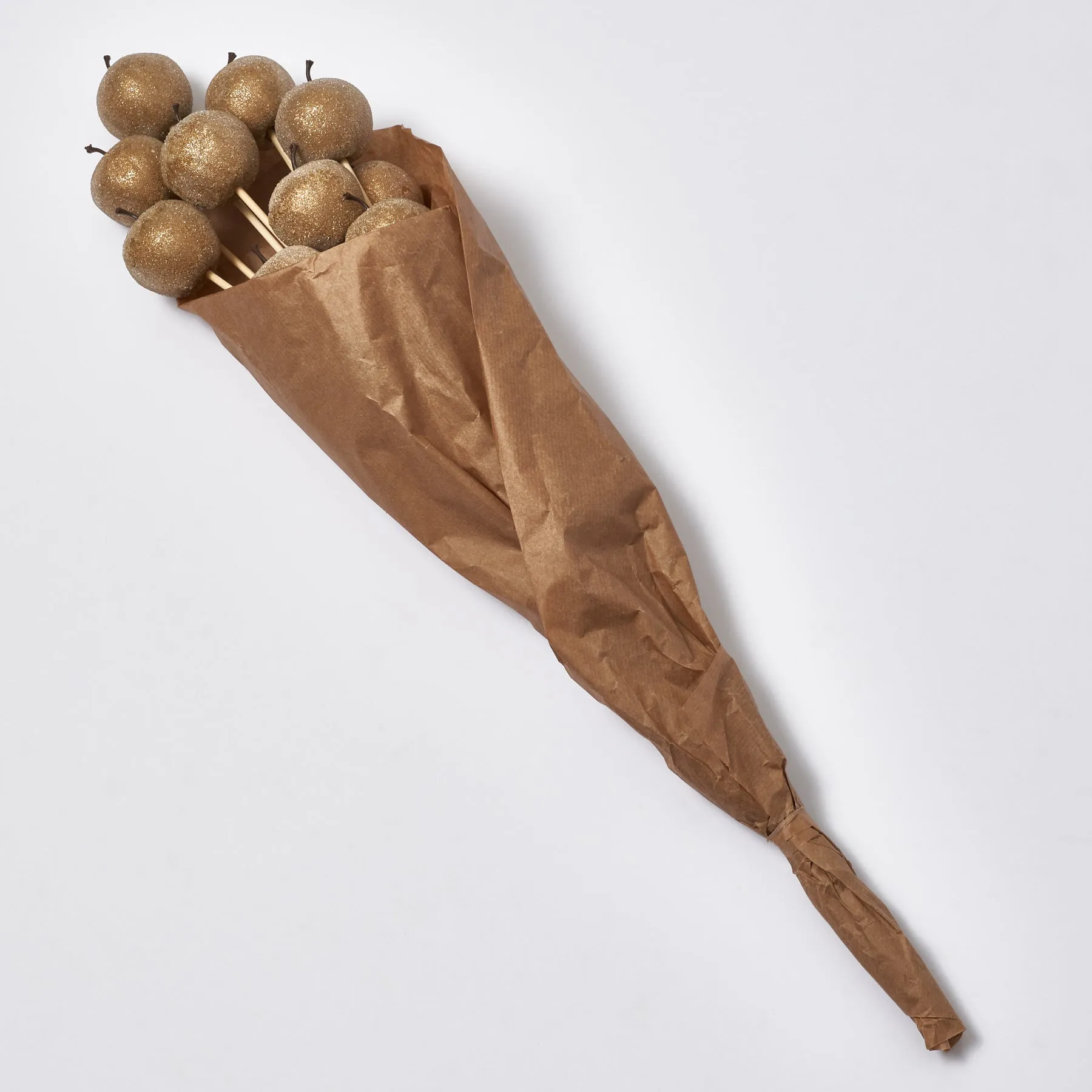 Artificial Fruit Bronze Gold Sugar Coated Candied Apple Bouquet Bundle of 10 Sticks