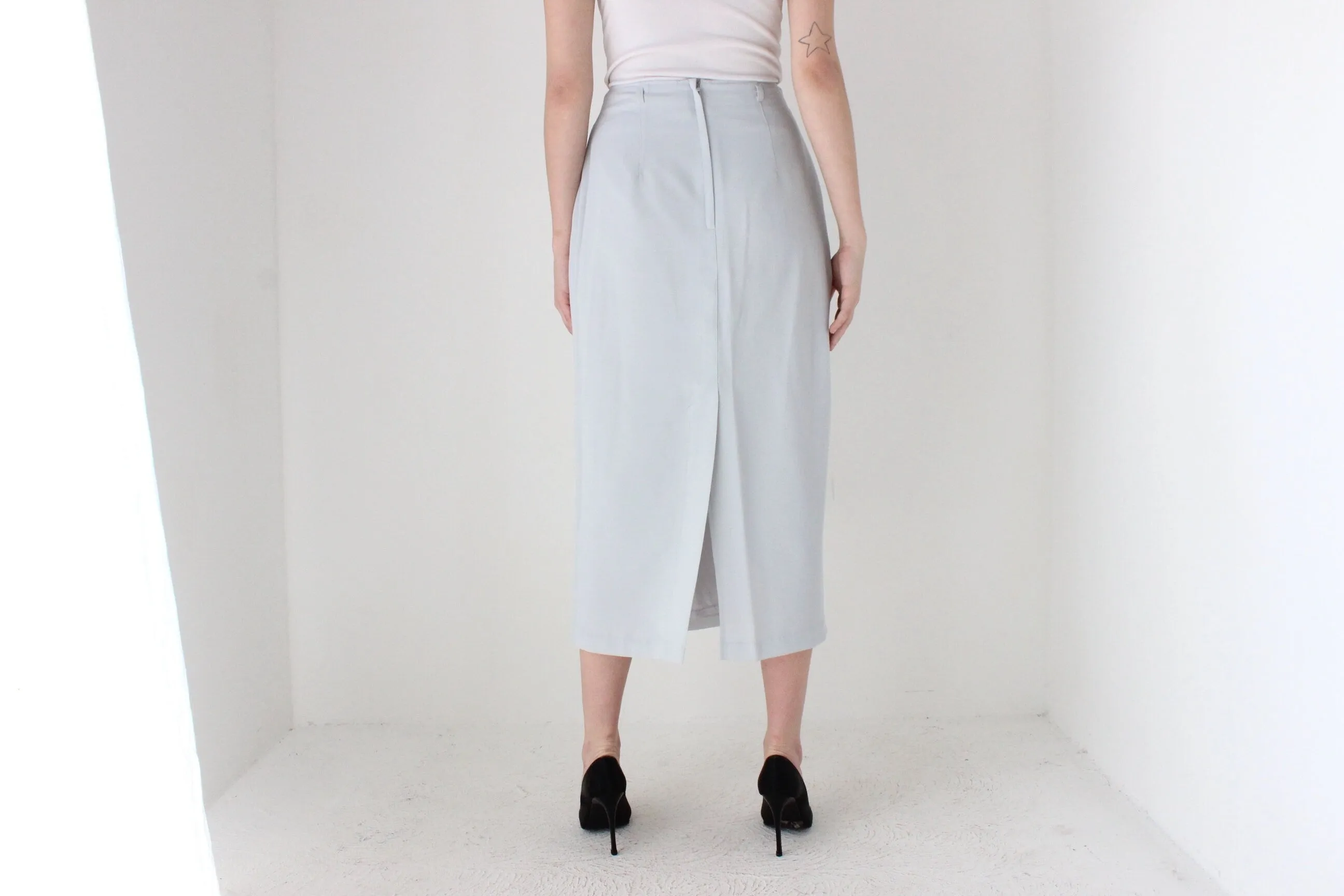 BALLETCORE 90s Minimal Crepe Minimal High Waist Pencil Skirt