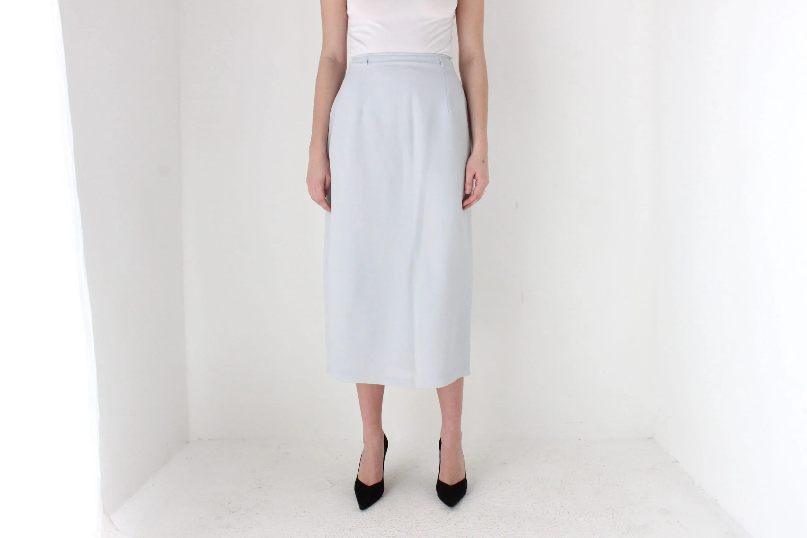 BALLETCORE 90s Minimal Crepe Minimal High Waist Pencil Skirt