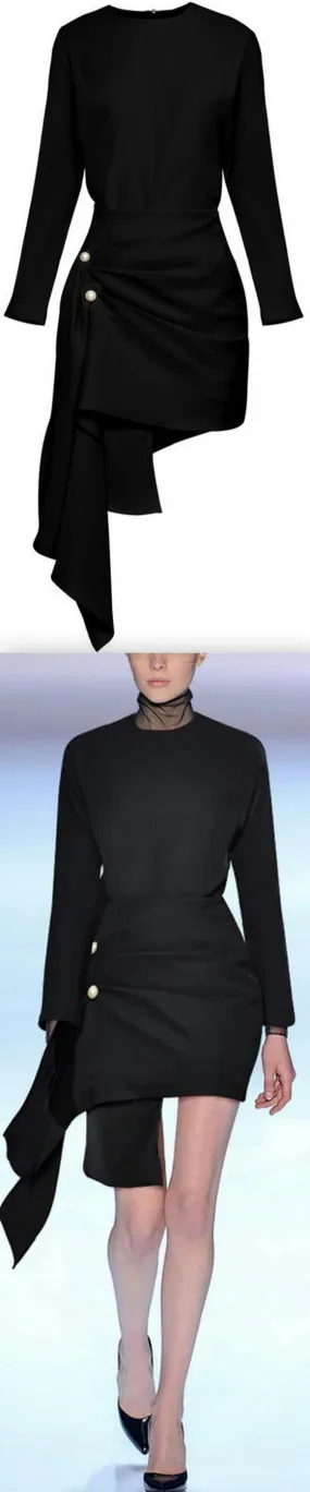 Black Asymmetrical Ruched Top and Skirt Set