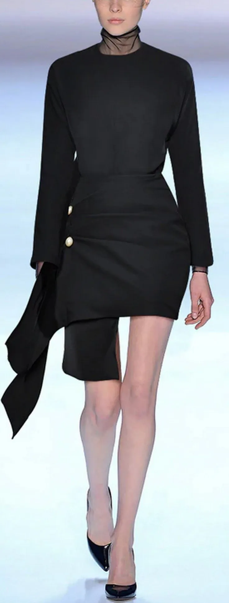 Black Asymmetrical Ruched Top and Skirt Set