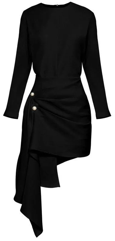 Black Asymmetrical Ruched Top and Skirt Set