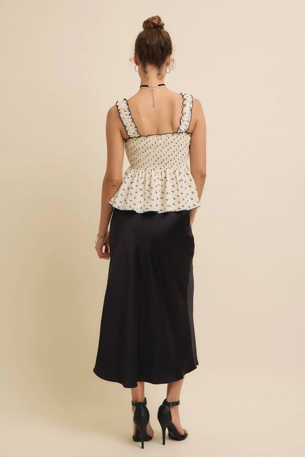 Black Silky Satin Bias Cut Skirt