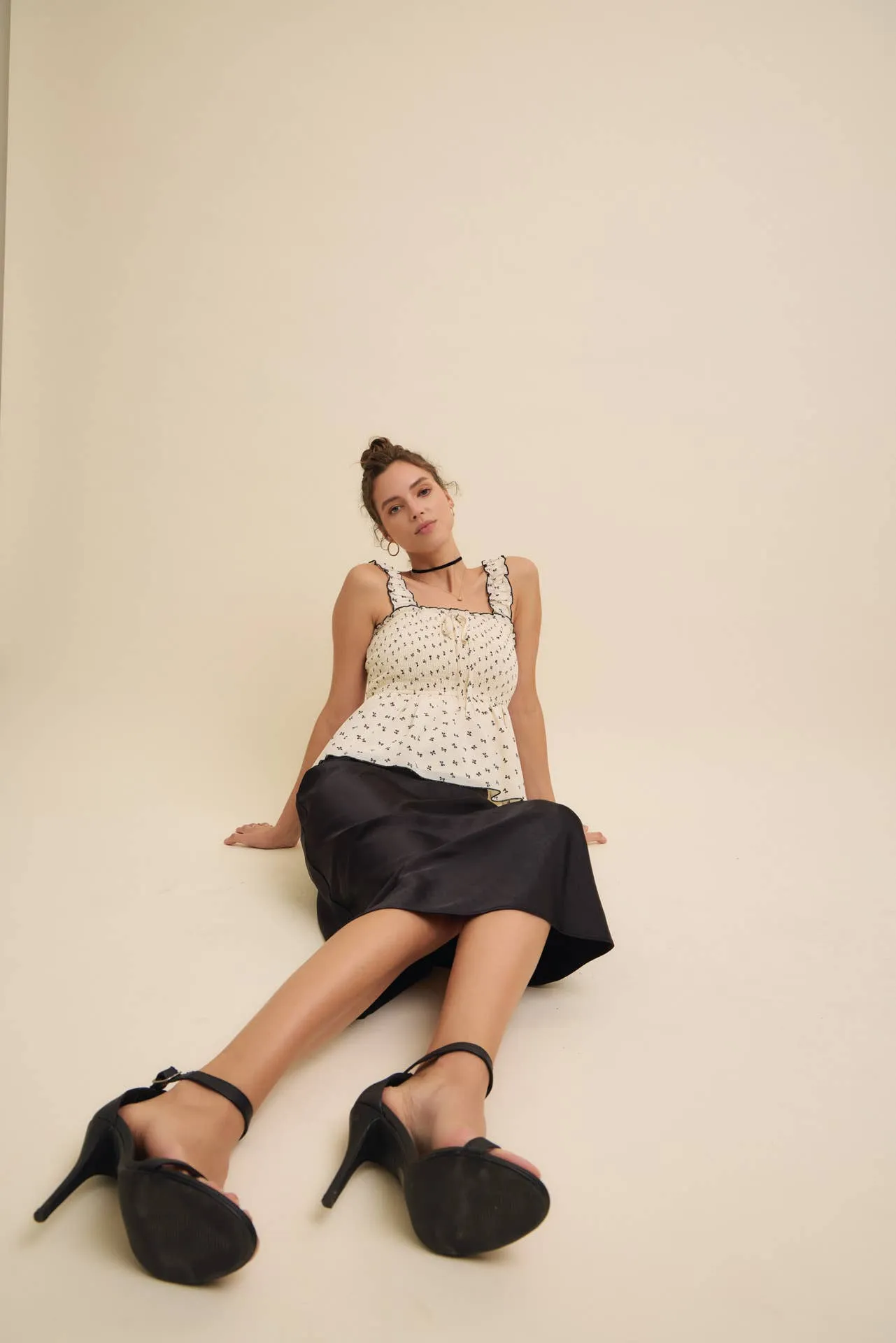 Black Silky Satin Bias Cut Skirt