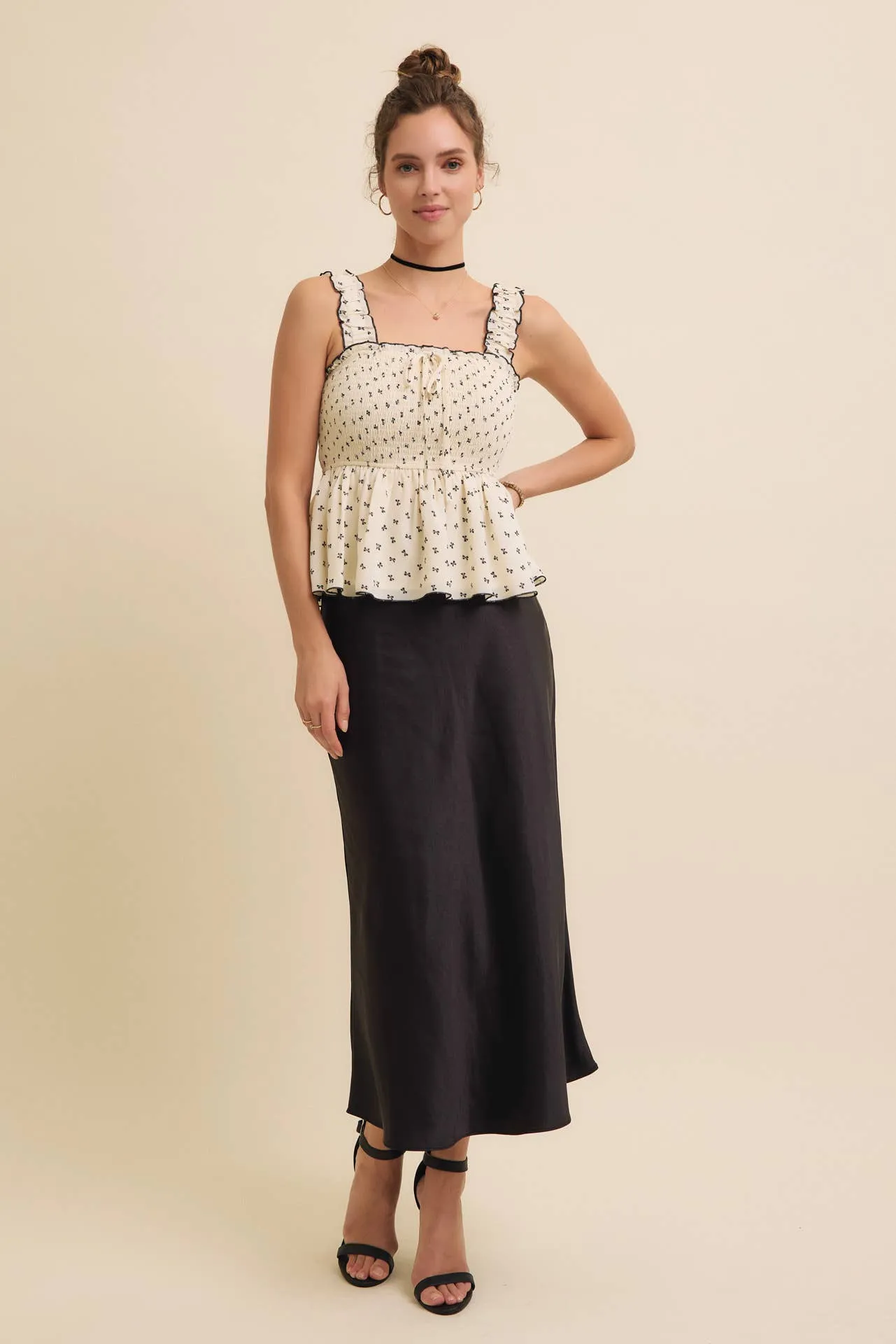 Black Silky Satin Bias Cut Skirt