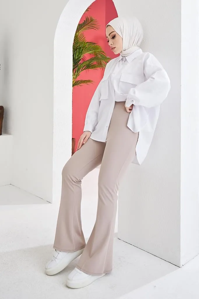 BNG Women Spanish Flared Fabric Pants Mink - Clermont