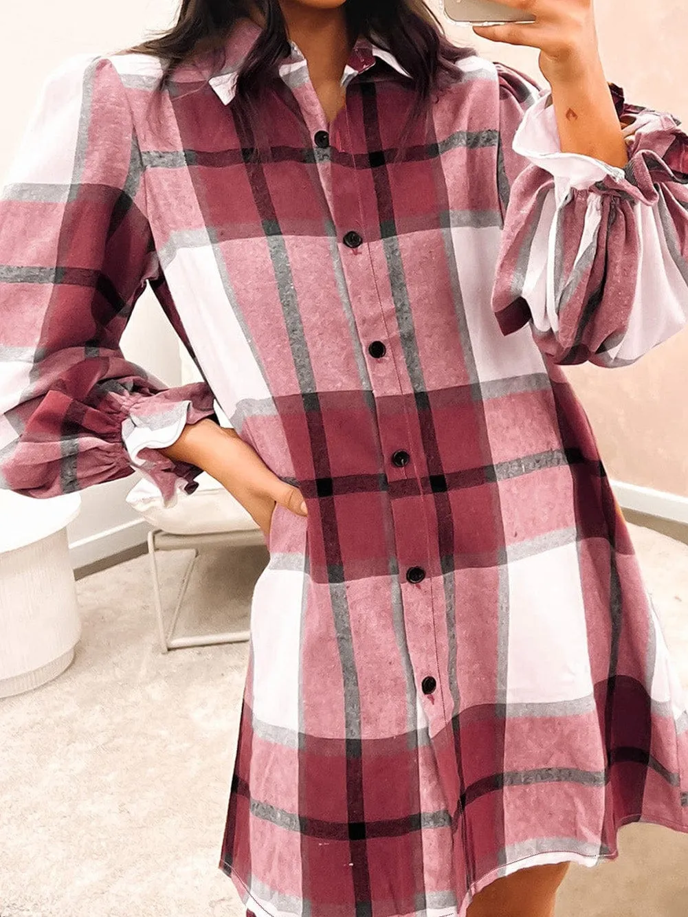 Bohemian Plaid Shirt Dress