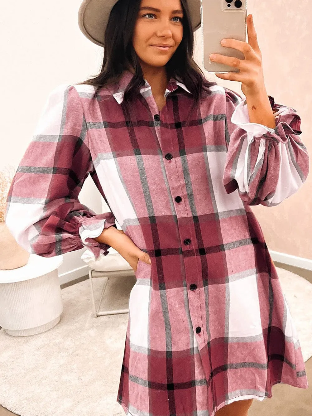 Bohemian Plaid Shirt Dress